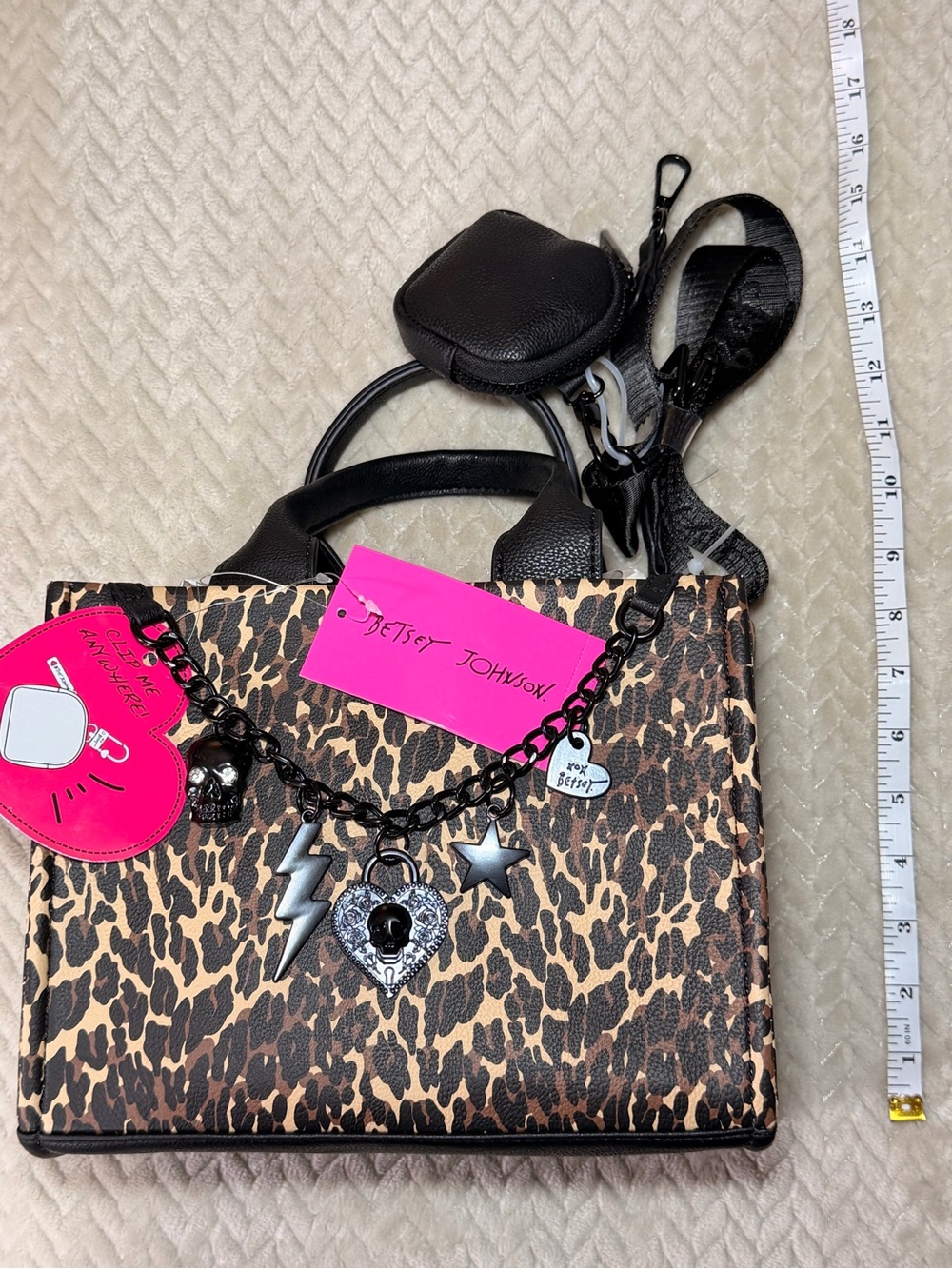 Betsey Johnson Leopard Print Charm Crossbody Satchel Bag NWT